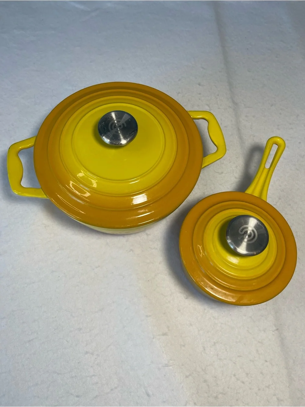 Cook’s Essentials Yellow Orange Enameled Cast Iron Mini Dutch Oven & Saucepan